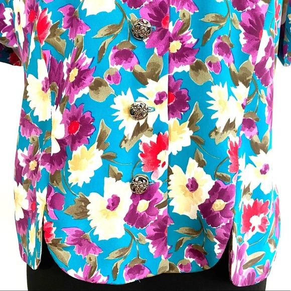 Leslie Faye Colorful Purple and Blue Button Blouse - Picture 8 of 11